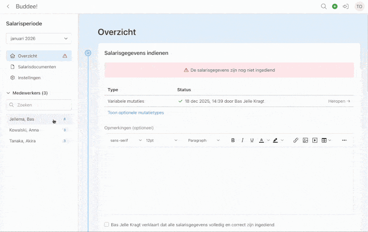 Een eenmalige variabele mutatie toevoegen aan één medewerker in Buddee